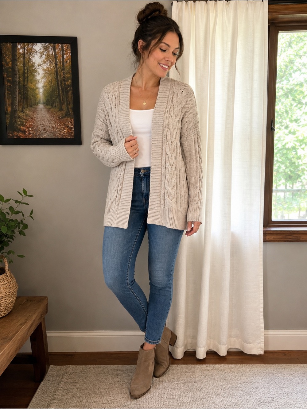 Banana Republic Gray Cable Knit Open-Front Cardigan